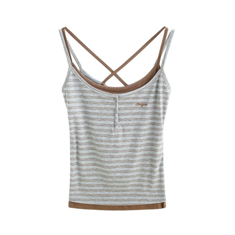 Stripe Back Strap Layered Tank Top
