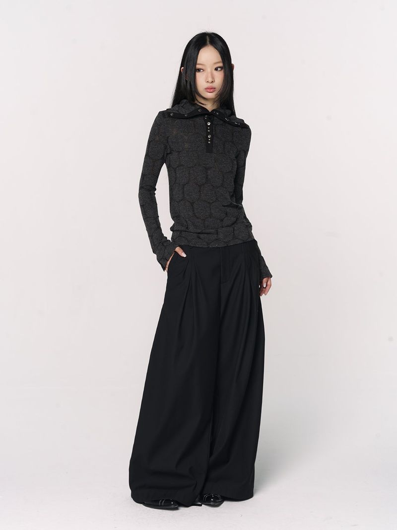 CONFUN Henry rivet patchwork lapel jacquard knitted slim top