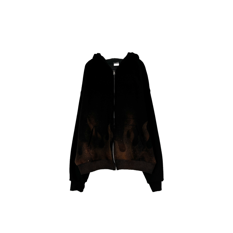 flame washed hooded zip-up