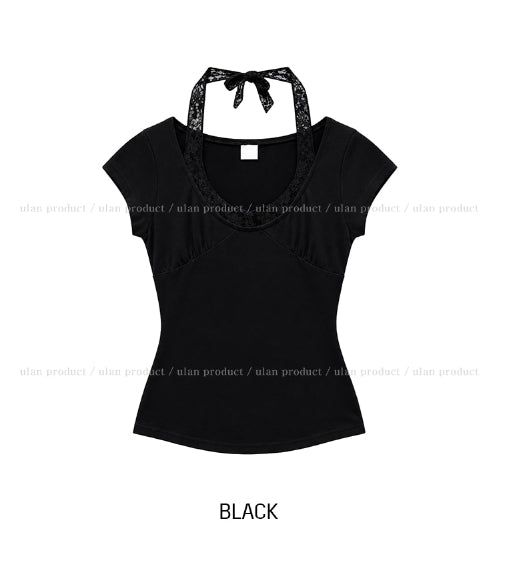 Sina Lace Strap Halter Short Sleeve