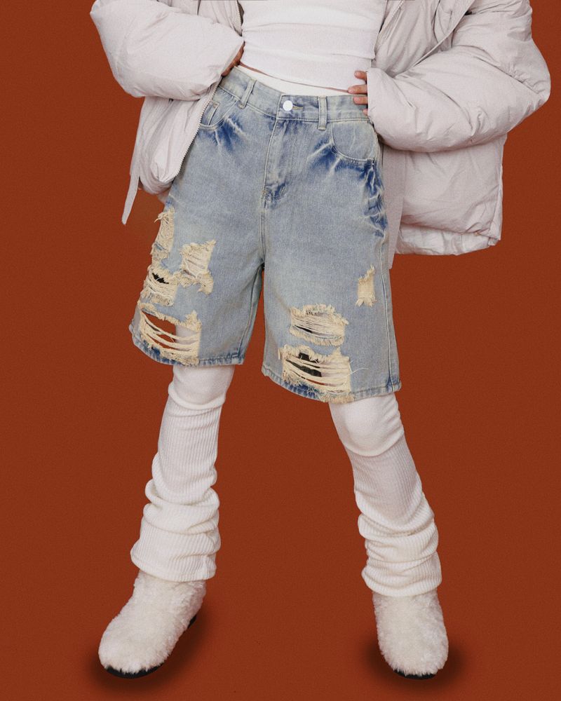 way half denim pants