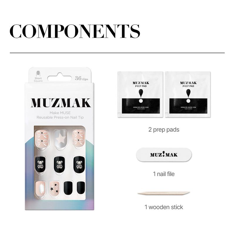 MUZMAK Reusable Nail Tip Grunge Bear​(Short Square)