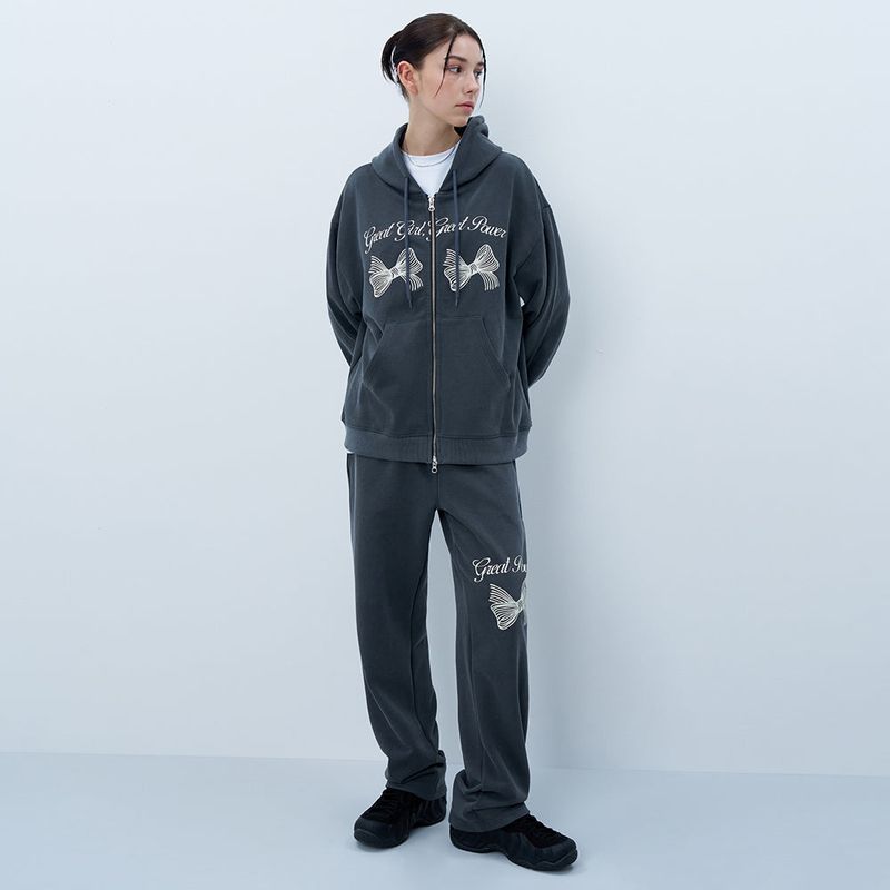 RIBBON WIDE PIGMENT PANTS-CHARCOAL