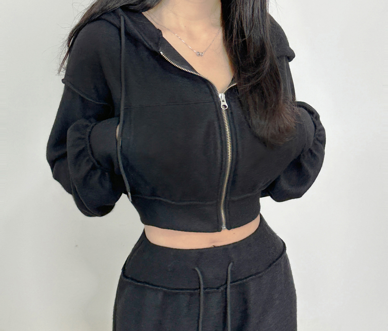 (ZIP-UP & PANTS SET!) 4 COLORS THICK FLEECE RIBBED CROPPED TRAINING PANTS