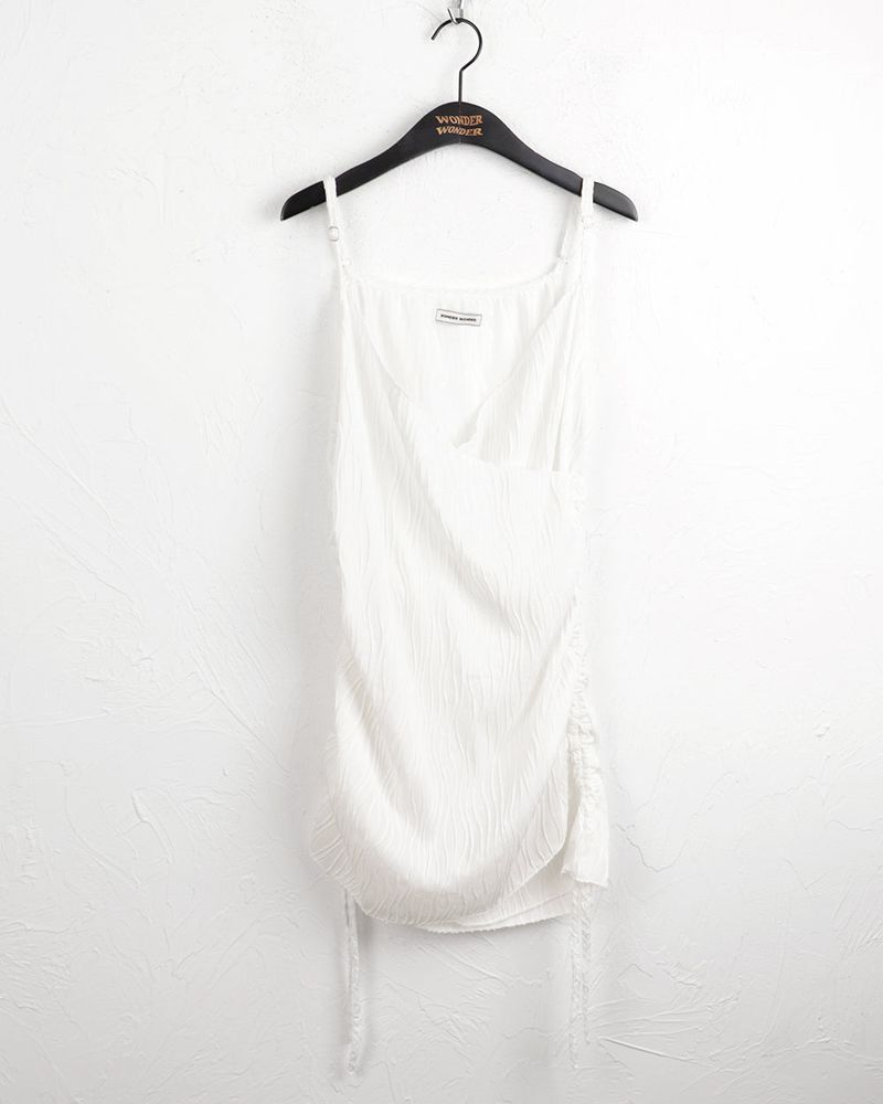 [MADE]  Mark Pleats Wrap Shirring Layered Mini Sleeveless Dress