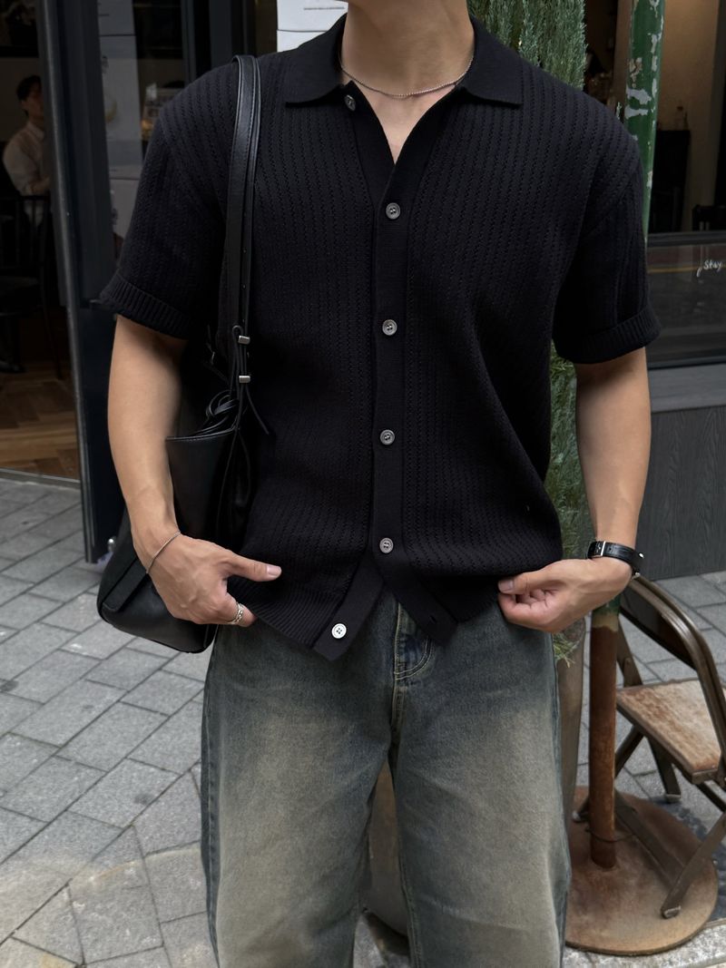 Cable scotch collar cardigan