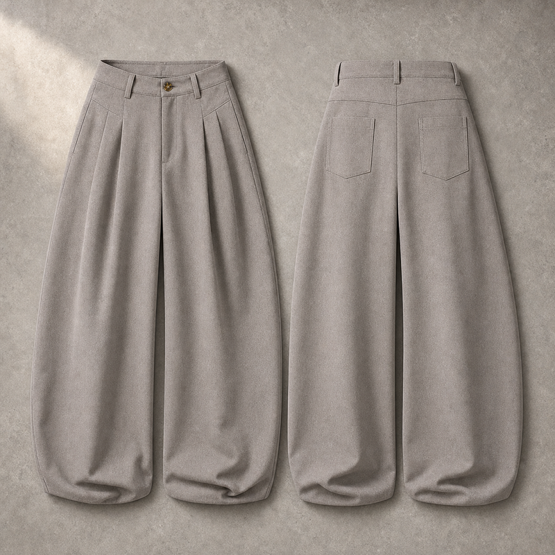 Mist Grey Asymmetric Pleat Trousers