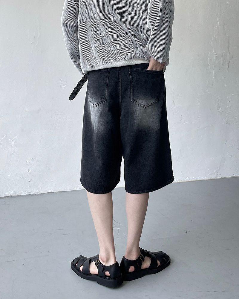 TR2458 Cat Black Bermuda Denim Pants (S ~ L)