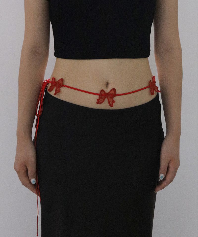 [MADE] Capsule02 Needle Work Ribbon Belt Strap _ Red