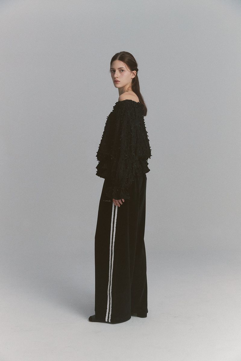 Feather Off Shoulder Blouse Black
