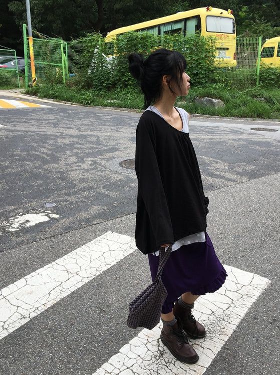26FW★ [BAONHAUS] Renil Shirring Layered Long Sleeve Tee
