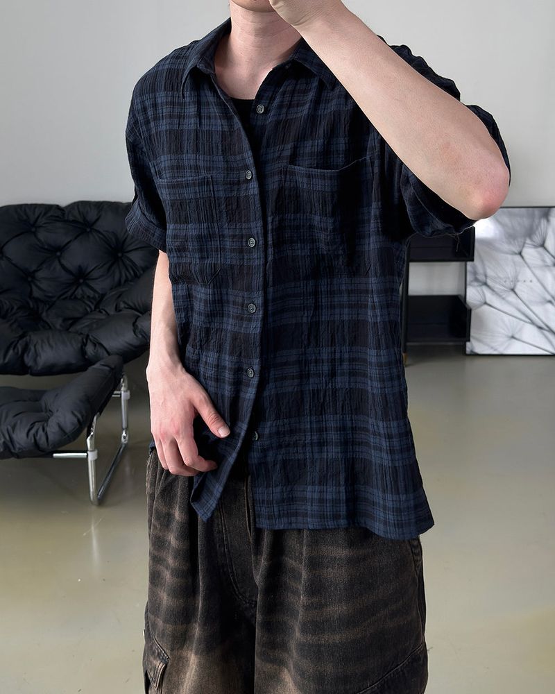 Embossed Texture Check Roll-Up Shirt