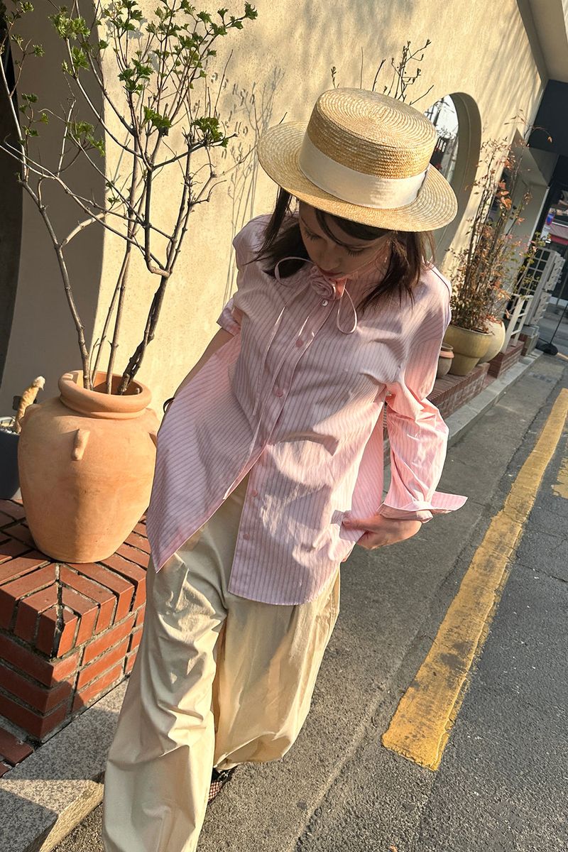 BROOCH STRIPE SHIRT_PINK