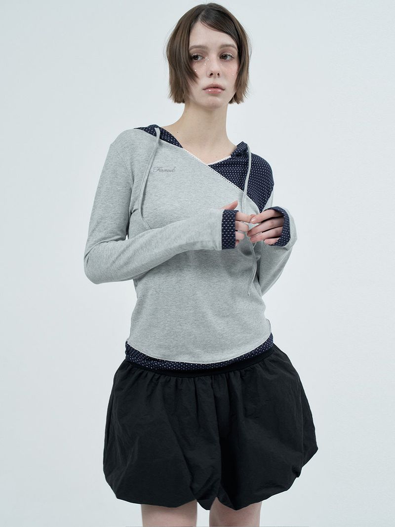 dot wrap layered hoodie / gray