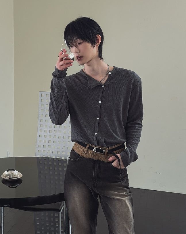 Root Diagonal Button Muscle Fit Cardigan
