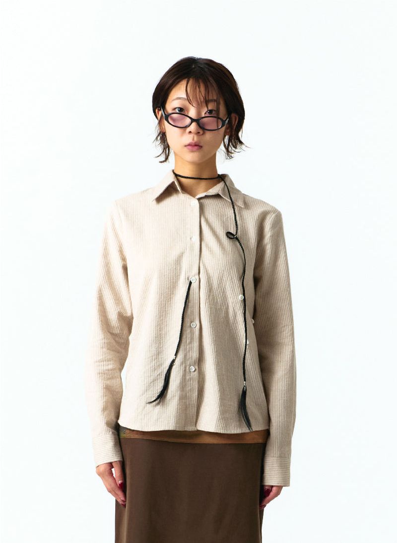 EXTRA BUTTONS STRIPE SHIRTS (BROWN)