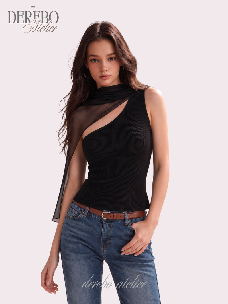 dereborujo（ドレボルゾー）の「chiffon scarf unbalanced sleeveless top（Tops）」