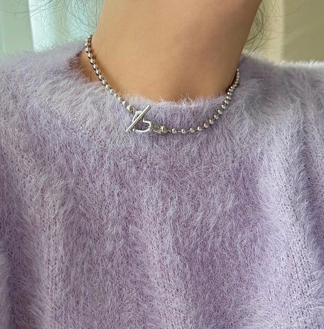 cho Ball Chain Heart Bold Daily Look Choker Short Necklace