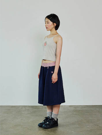 CHECK BANDING BERMUDA PANTS - NAVY