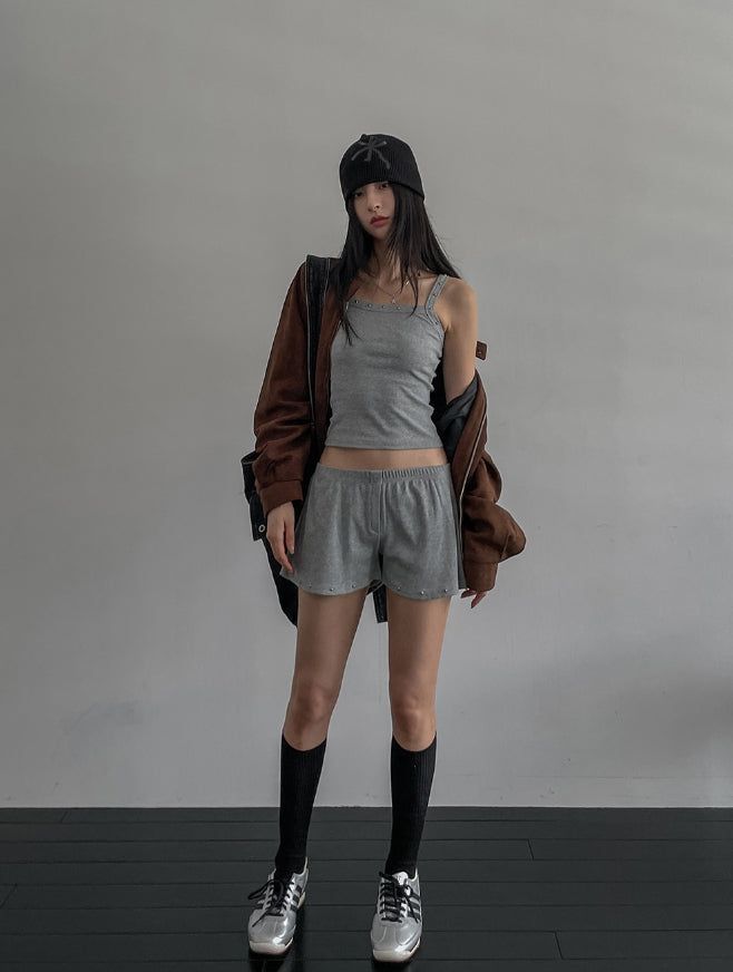 studded ribbed low-rise shorts