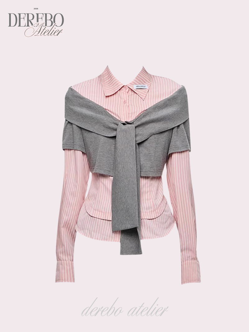 dereborujo（ドレボルゾー）の「pink striped layered cardigan shirt（Tops）」
