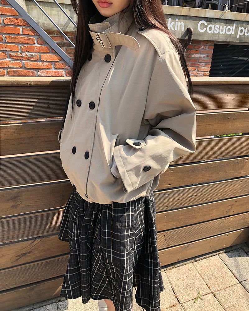Luvn Double Breasted Short Trench Jacket