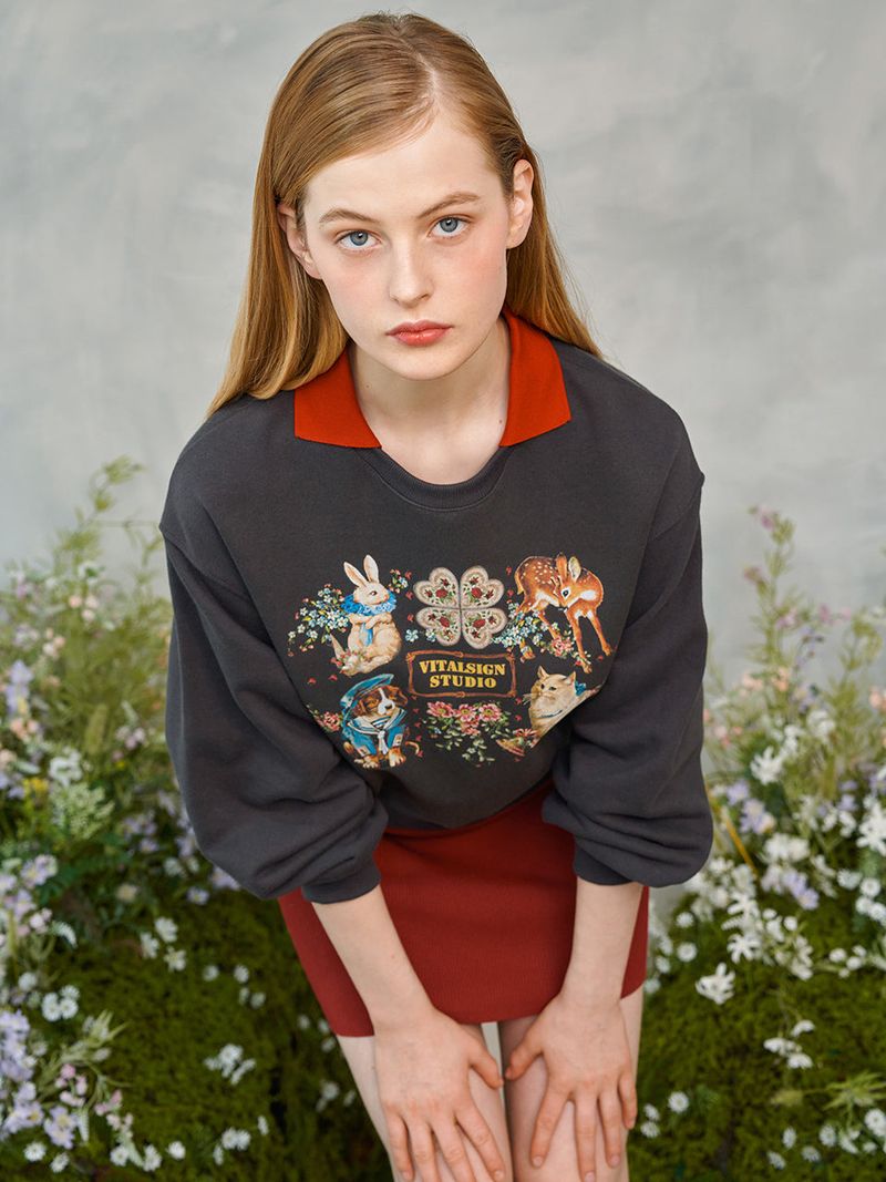 VITALSIGN(バイタルサイン)の「Vintage Animals Collar Sweatshirt (2colors)(Tops)」