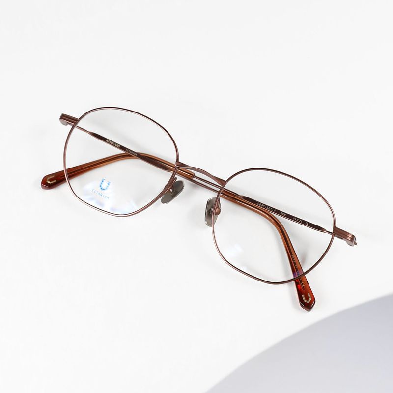 Knouun Round titanium glasses CODE. 101. A PinkBrown