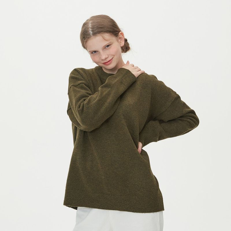 CASHLIKE ROUND NECK KNIT_KHAKI