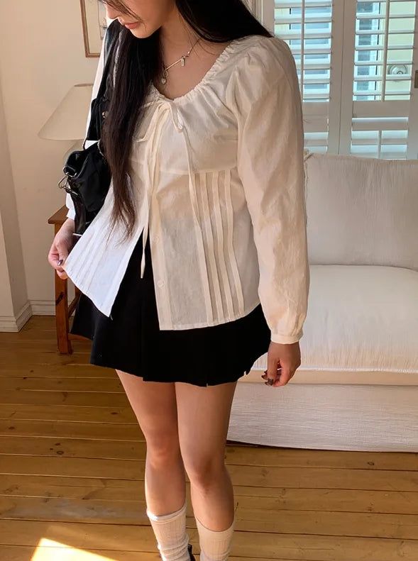 Cory Pintuck Ribbon Long Sleeve Blouse