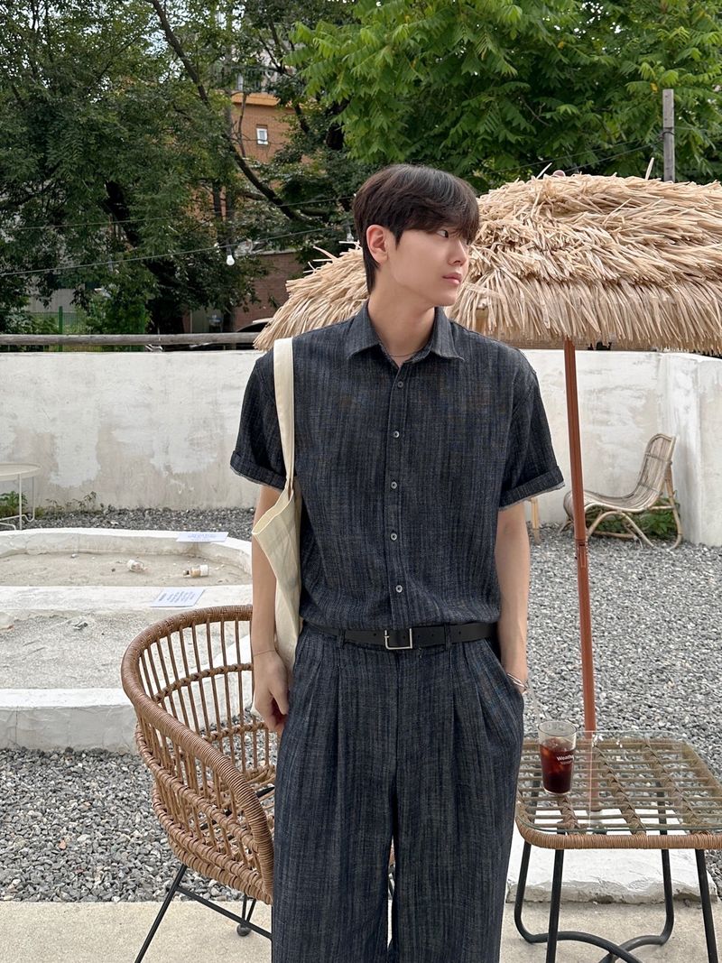 Olin linen indigo half shirts