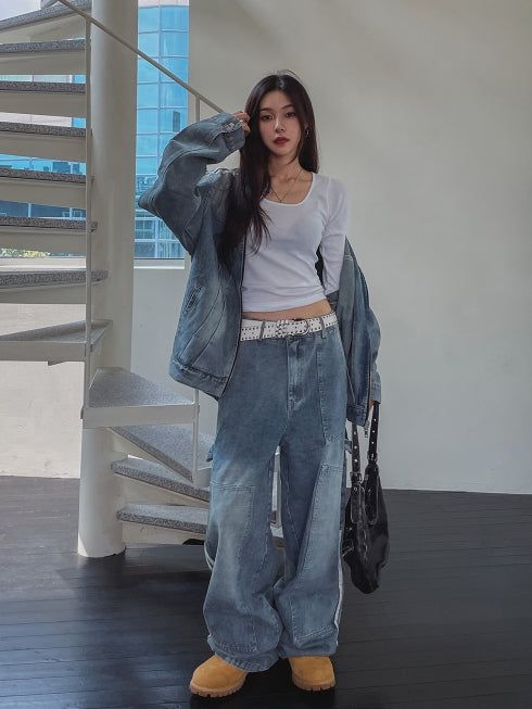 Wings Track Gradient Pinch Denim Jacket