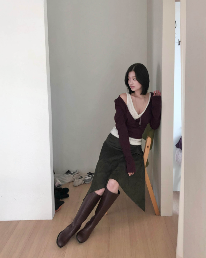 brondy matte suede asymmetric sk