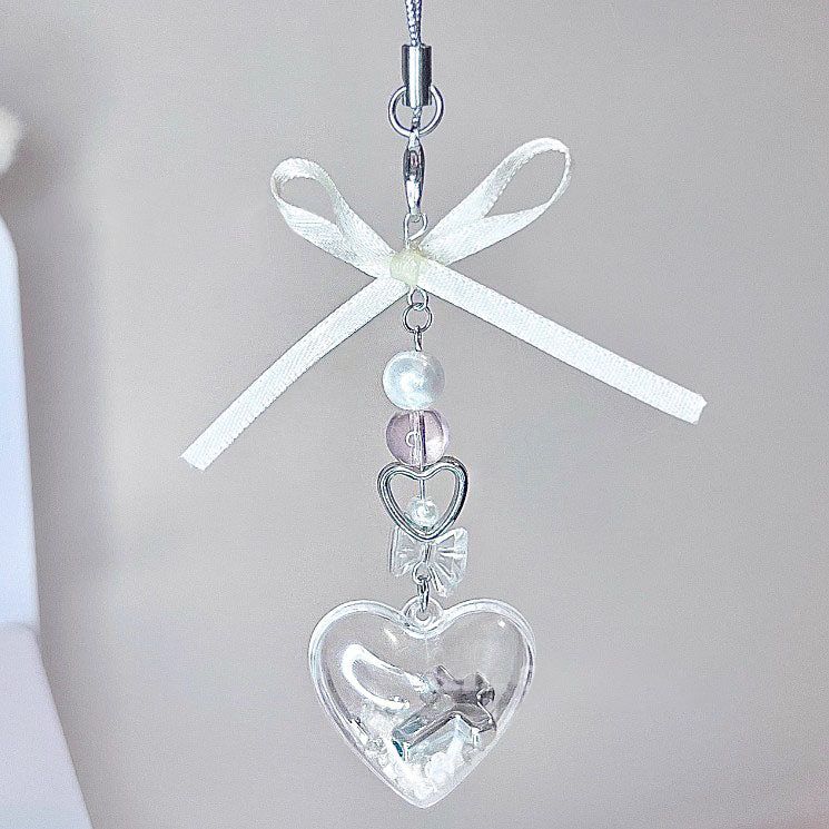 ballet core beads heart ribbon key ring