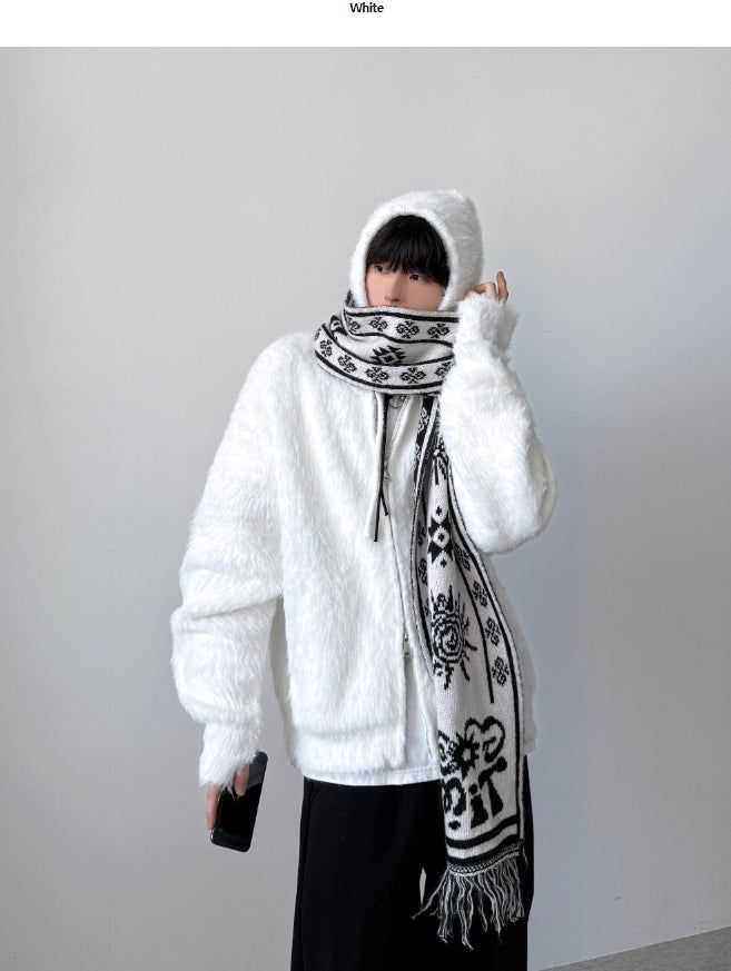 Shaggy Angora Knit Zip-Up