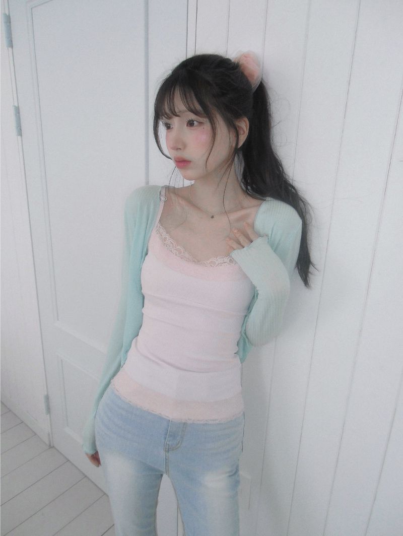 [MADE] Heart-Drop Lace & Cubic Heart Camisole