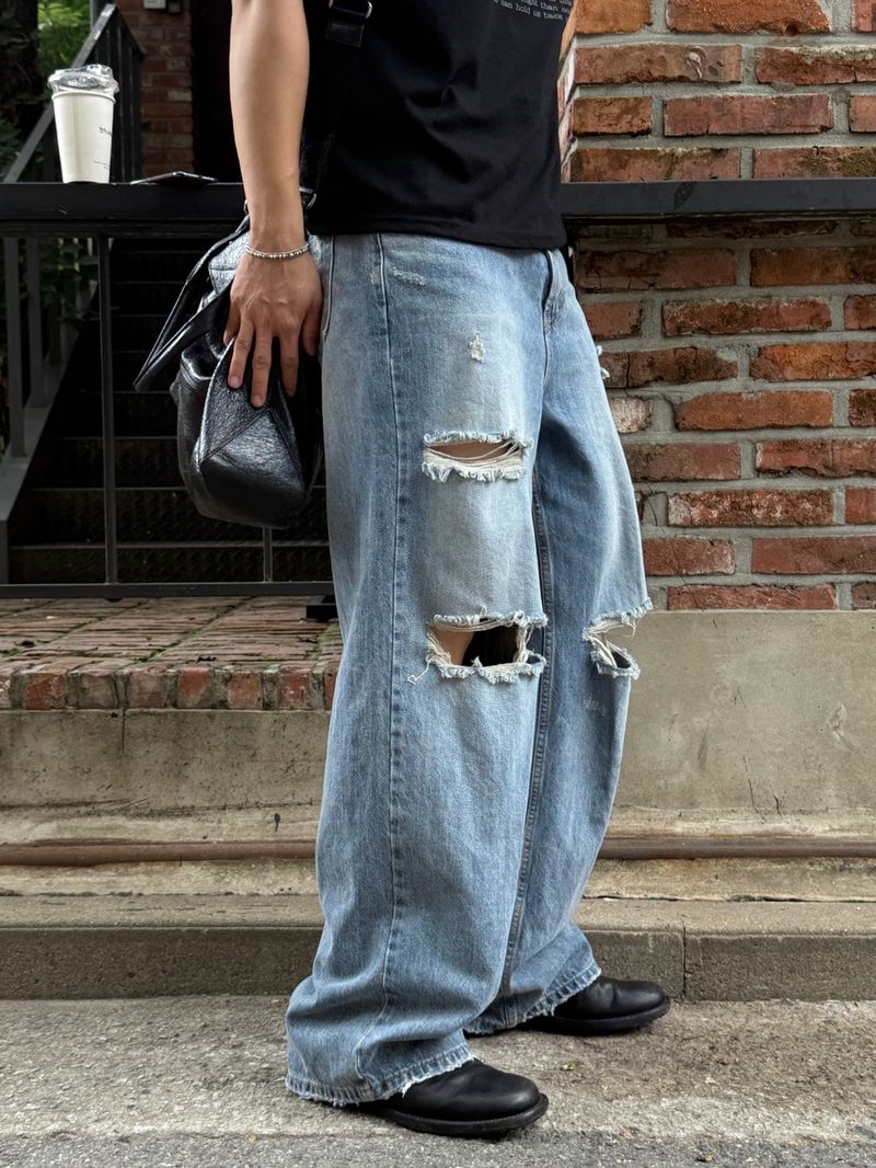 Vintage slab wide snap denim pants