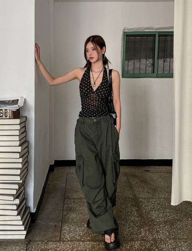Even see-through dot halter sleeveless