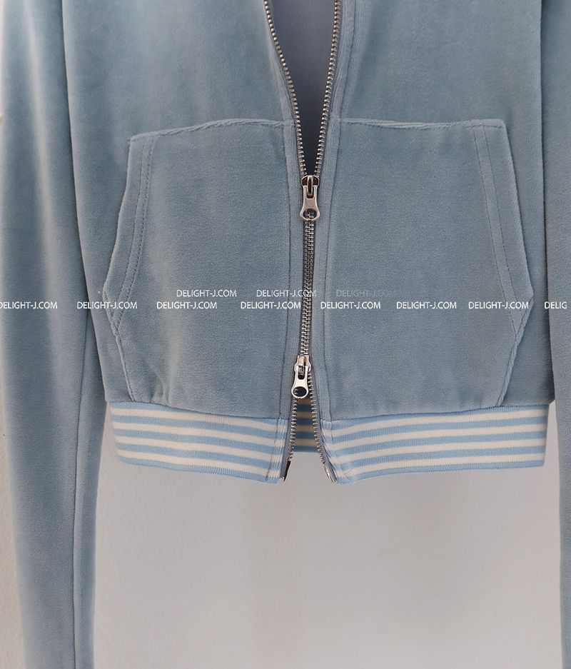 Patch Velvet Slim Hoodie Zip-Up