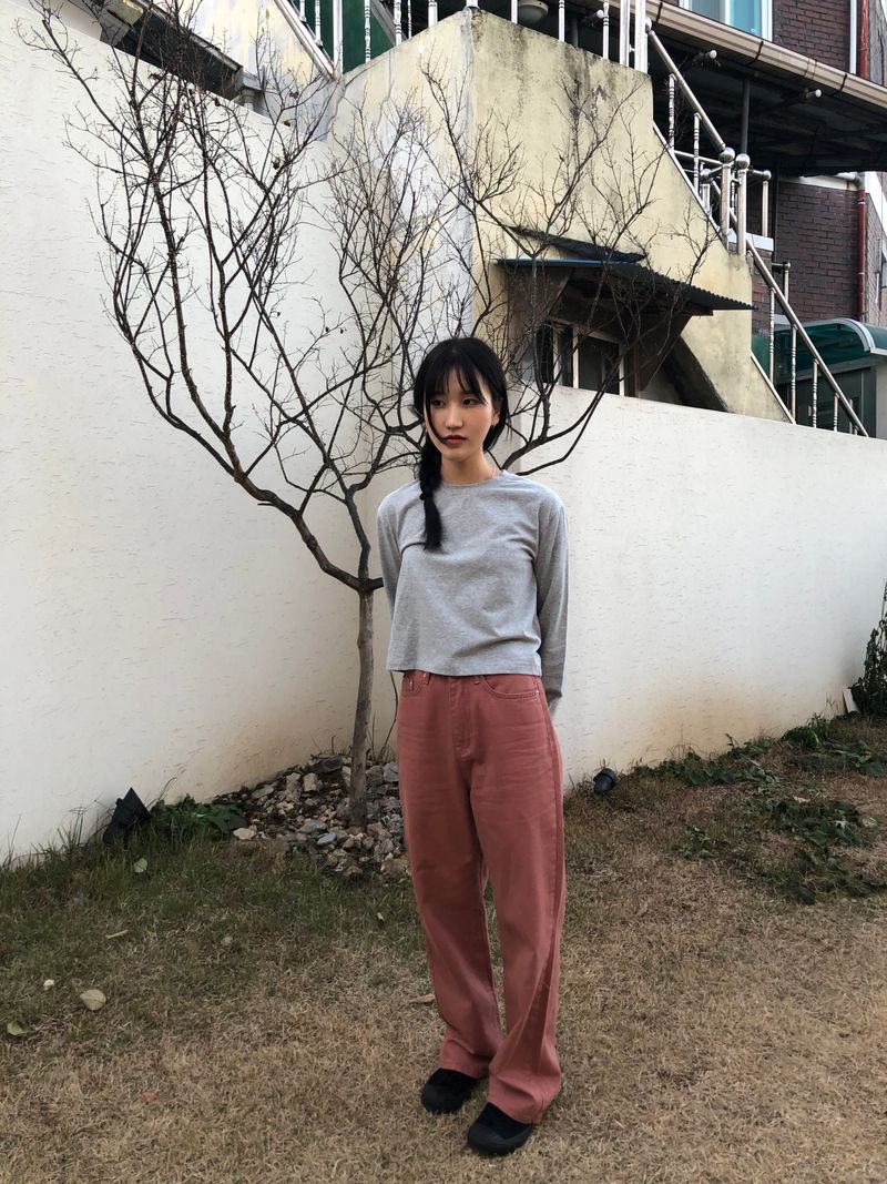 Dried rose semi wide pants