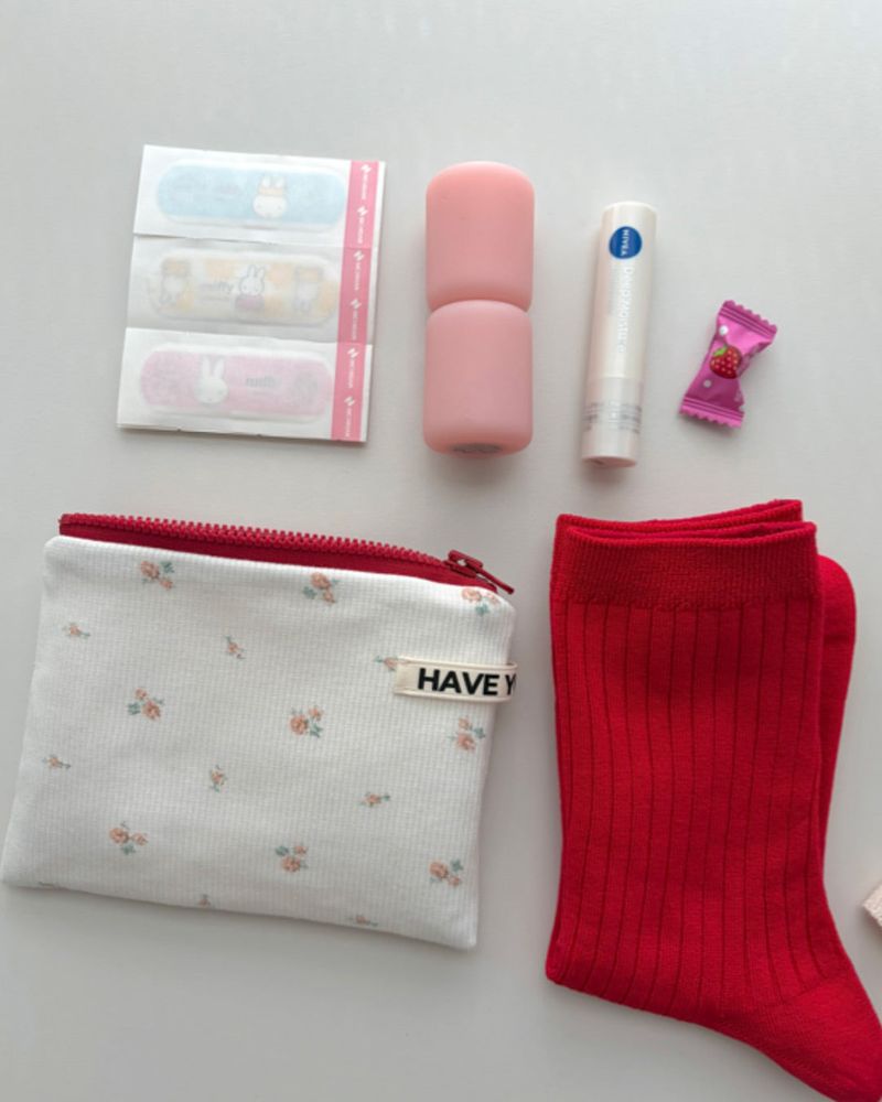 Posy ribbed flat pouch - white , M size