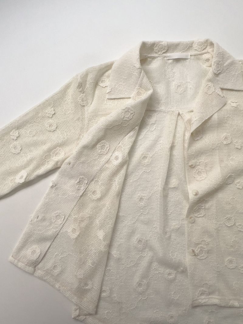Flower Net Collar Neck Shirt