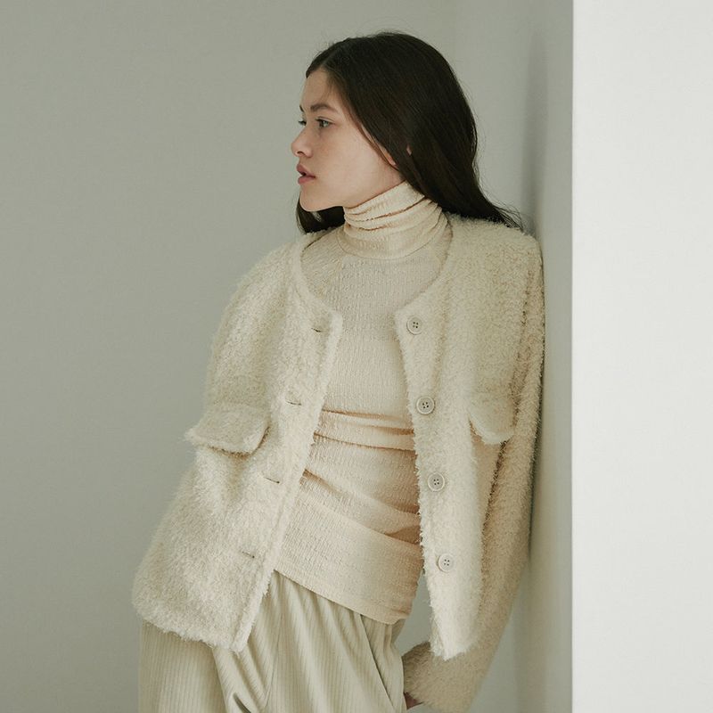 ROUND COLLARED CROP JACKET (IVORY)