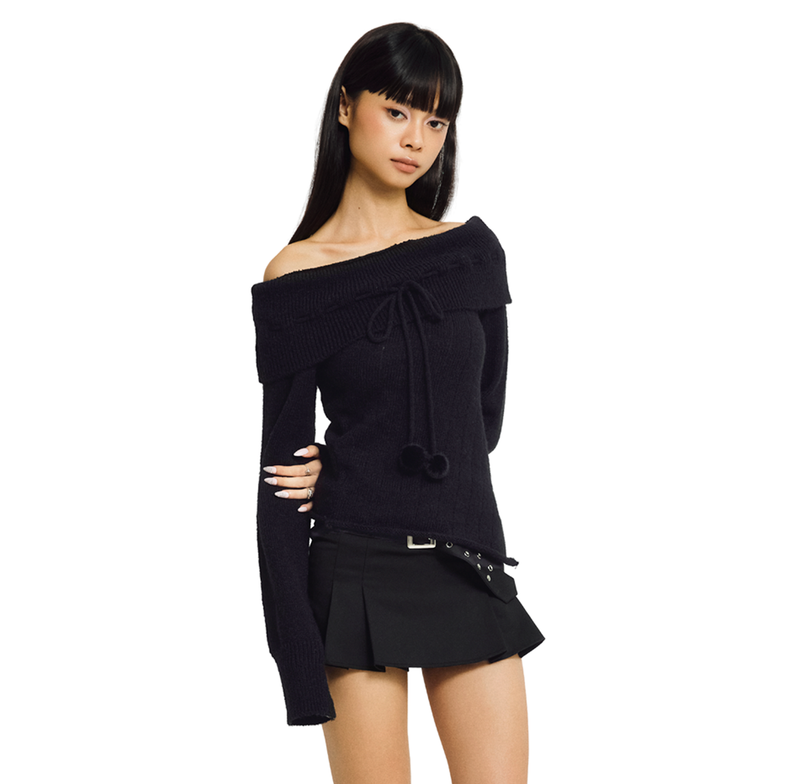 Forusring（フォーラスリング）の「COTTON CANDY OFF-SHOULDER KNIT [BLACK]（Tops）」