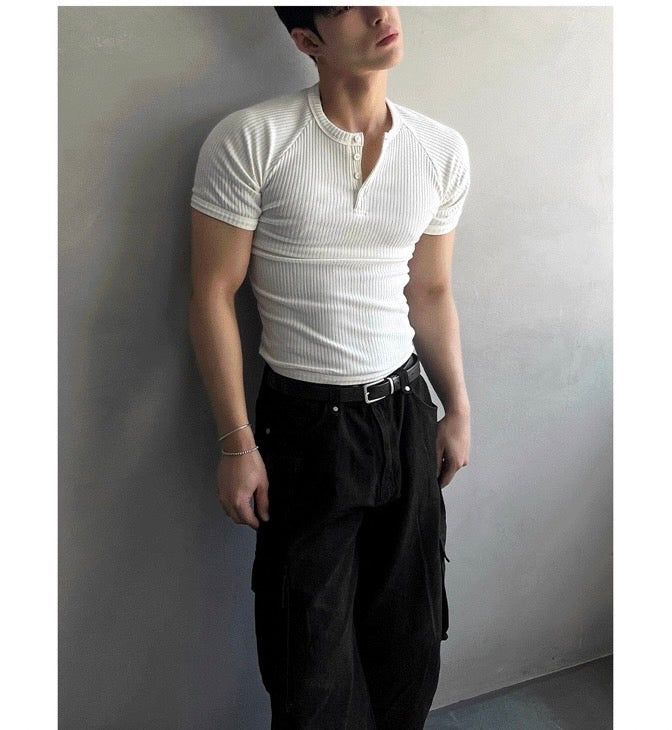 Muscle Fit Henry Neck Short-Sleeved Knitwear