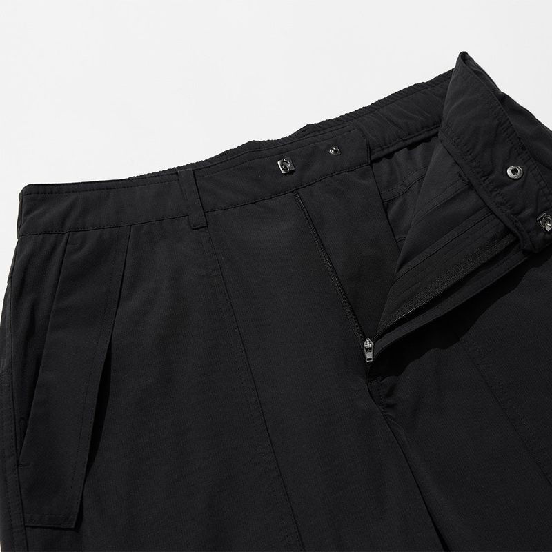 Poly Cotton RIB Track Zip Pants - BLACK