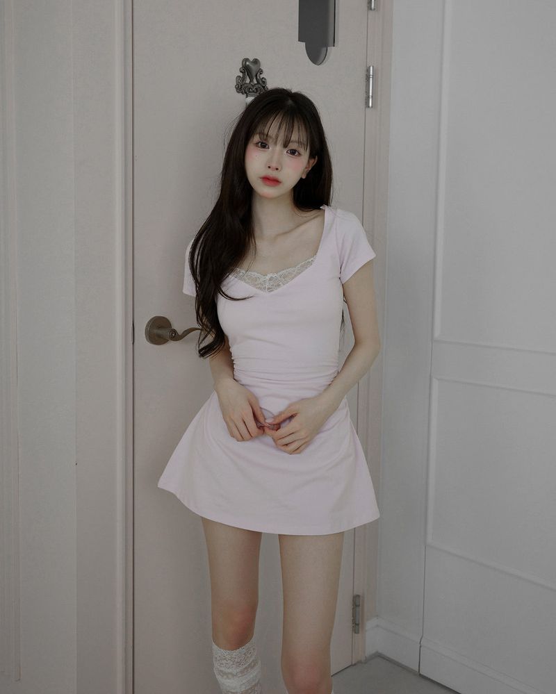 [MADE] Viola Lace Shirred Mini Dress