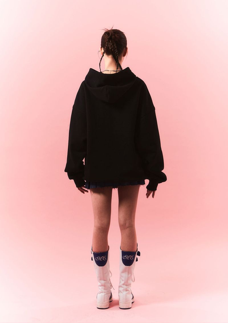fur bunny planet hoody - black