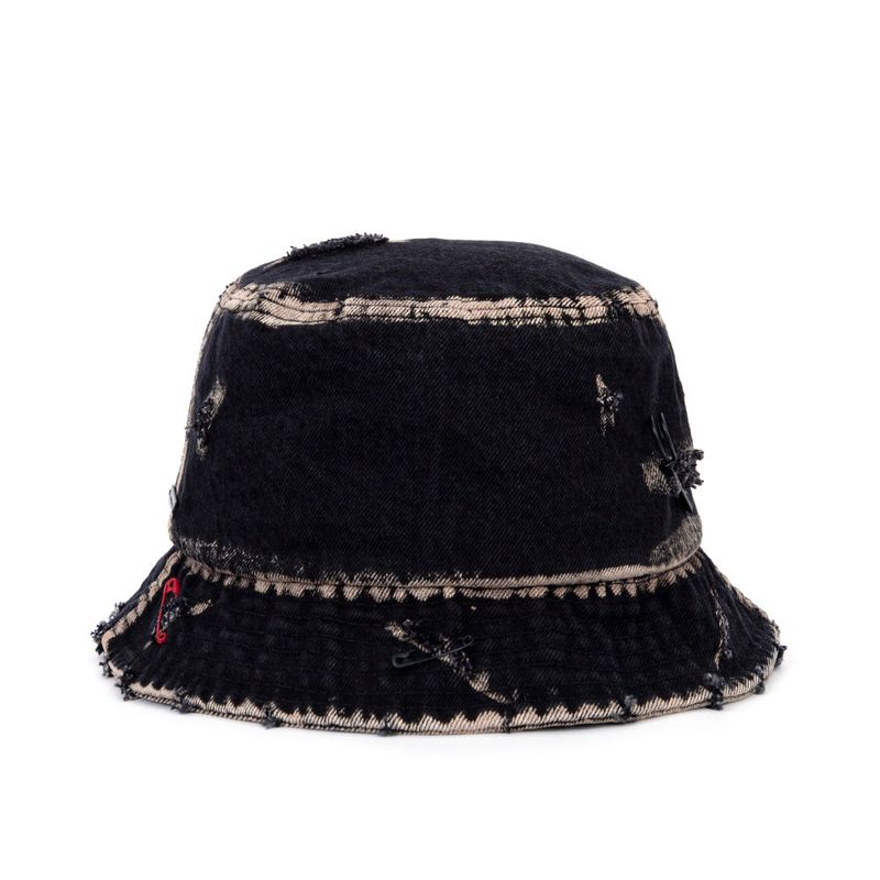 BBD Bleached Custom Smile Logo Denim Bucket Hat (Black)