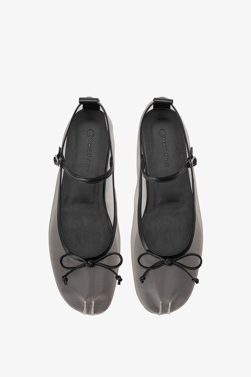 PINTUCK RIBBON FLAT IN GILDED BEIGE&BLACK
